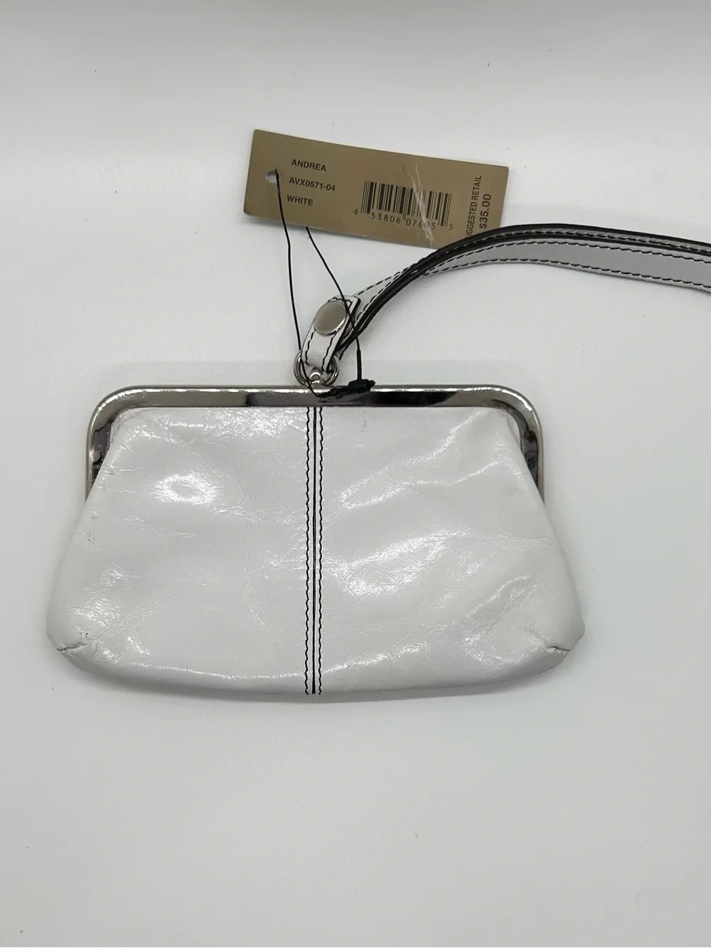 New Adrienne Vittadini White Leather Wristlet Coin Purse with Center Stitching